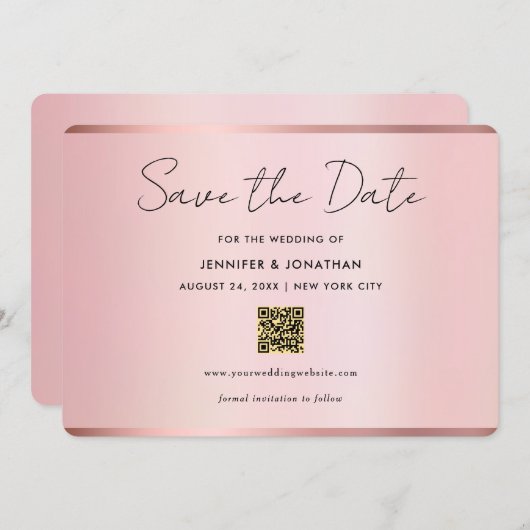 Typography Script Save The Date Chic Rose Gold (Vorne/Hinten)