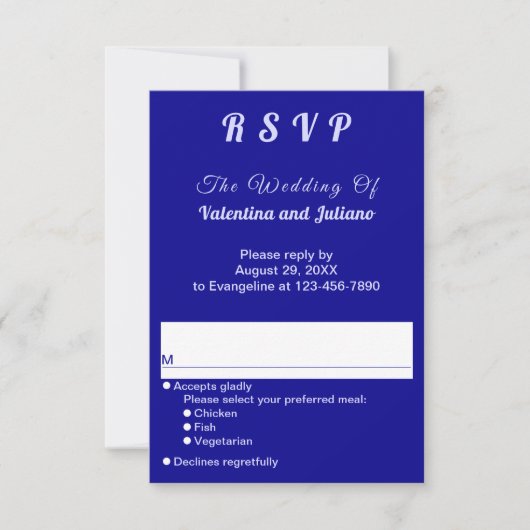 Typography Style Dark Blue Portrait Wedding RSVP Karte (Vorderseite)