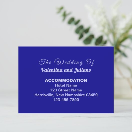 Typography Style Dark Blue Wedding Accommodation Begleitkarte (Stehend Vorderseite)