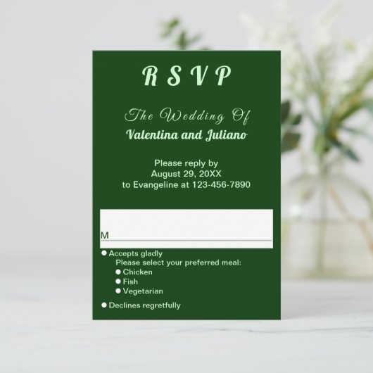 Typography Style Dark Green Portrait Wedding RSVP (Stehend Vorderseite)