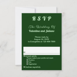Typography Style Dark Green Portrait Wedding RSVP Karte