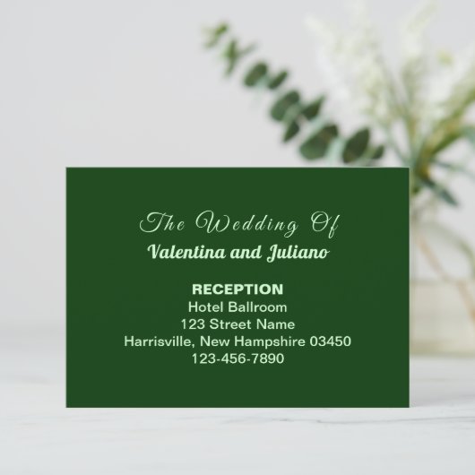 Typography Style Dark Green Wedding Reception Begleitkarte (Stehend Vorderseite)