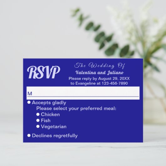 Typography Style Minimalist Dark Blue Wedding RSVP (Stehend Vorderseite)