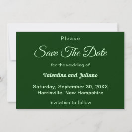 Typography Style Minimalist Dark Green Wedding Save The Date