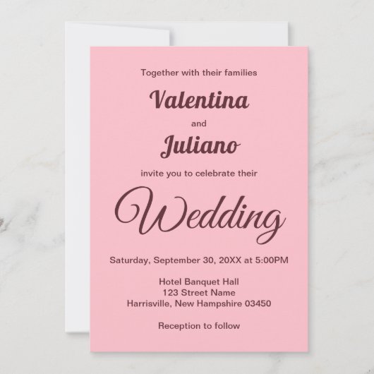 Typography Style Minimalist Pink Wedding Einladung (Vorderseite)