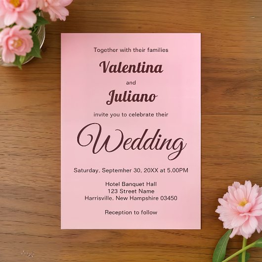 Typography Style Minimalist Pink Wedding Einladung