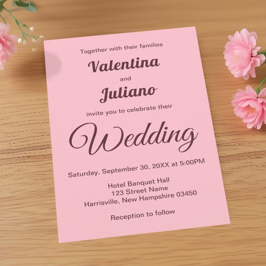 Typography Style Minimalist Pink Wedding Einladung