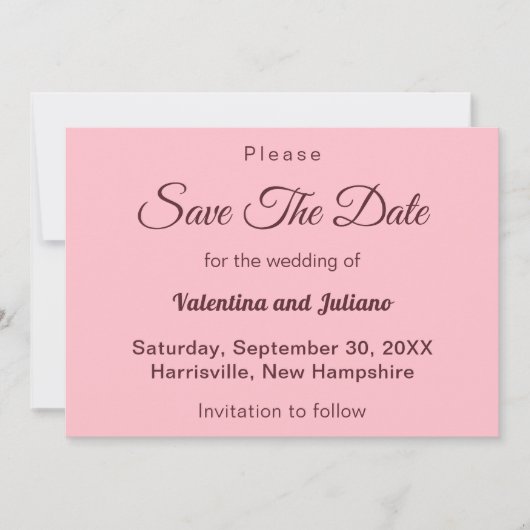 Typography Style Minimalist Pink Wedding Save The Date (Vorderseite)