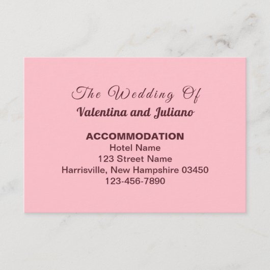 Typography Style Pink Wedding Accommodation Begleitkarte (Vorderseite)