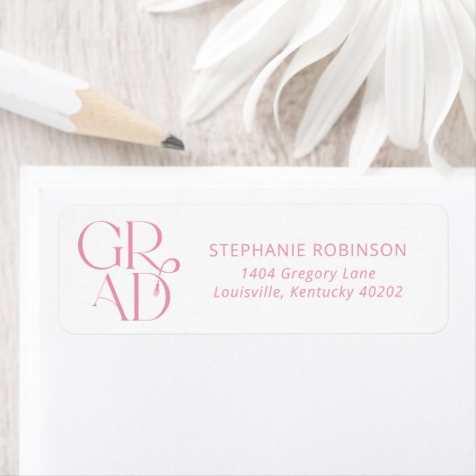 Typography Tassel Pink Graduation Return Address (Insitu)