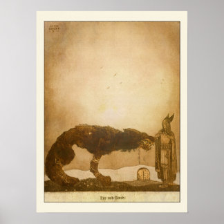 Tyr und Fenrir von John Bauer Poster