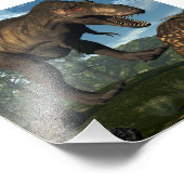 Tyrannosaurus-Rex attackiert Einiosaurus-Dinosauri Fotodruck (Ecke)