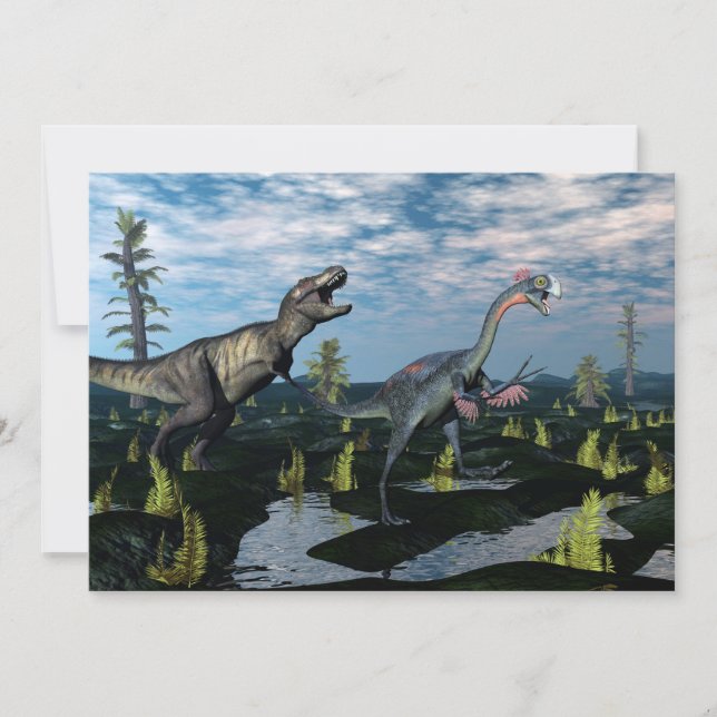 Tyrannosaurus Rex attackiert Gigantoraptor Dinosau (Vorderseite)