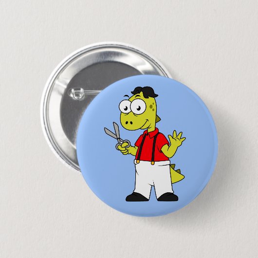 Tyrannosaurus Rex Barber mit Scheren. Button (Vorne & Hinten)