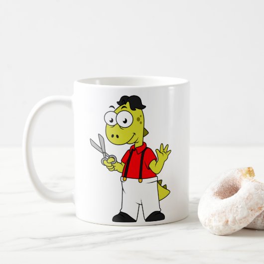 Tyrannosaurus Rex Barber mit Scheren. Kaffeetasse (Mit Donut)