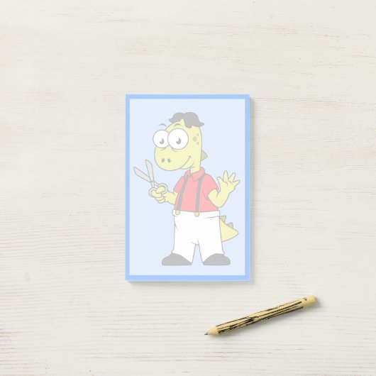 Tyrannosaurus Rex Barber mit Scheren. Post-it Klebezettel (Auf Schreibtisch)