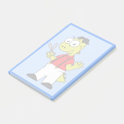 Tyrannosaurus Rex Barber mit Scheren. Post-it Klebezettel (angewinkelt)