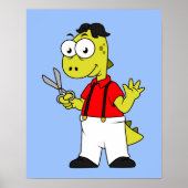 Tyrannosaurus Rex Barber mit Scheren. Poster (Vorne)