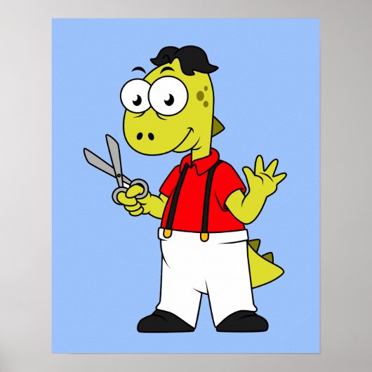 Tyrannosaurus Rex Barber mit Scheren. Poster (Vorne)