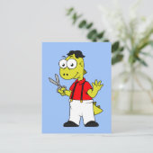 Tyrannosaurus Rex Barber mit Scheren. Postkarte (Stehend Vorderseite)