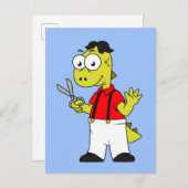 Tyrannosaurus Rex Barber mit Scheren. Postkarte (Vorne/Hinten)