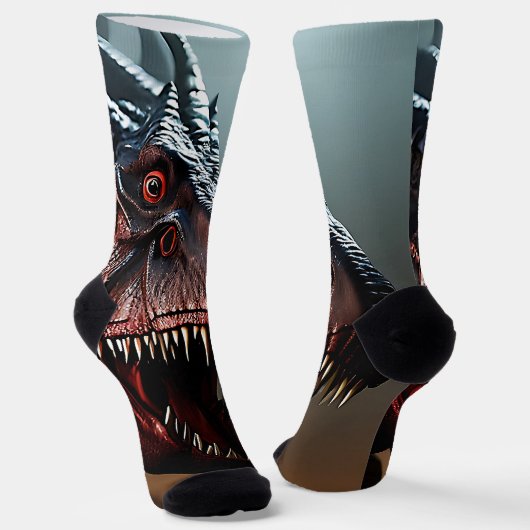 Tyrannosaurus Rex Beängstigendes Gesicht, Crew Soc Socken (Gewinkelt)