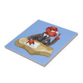 Tyrannosaurus Rex Boss sitzt an einem Schreibtisch Fliese (Seite)