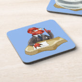 Tyrannosaurus Rex Boss sitzt an einem Schreibtisch Getränkeuntersetzer (Linke Seite)