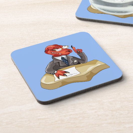 Tyrannosaurus Rex Boss sitzt an einem Schreibtisch Getränkeuntersetzer (Linke Seite)