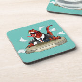 Tyrannosaurus Rex Boss sitzt an einem Schreibtisch Getränkeuntersetzer (Linke Seite)