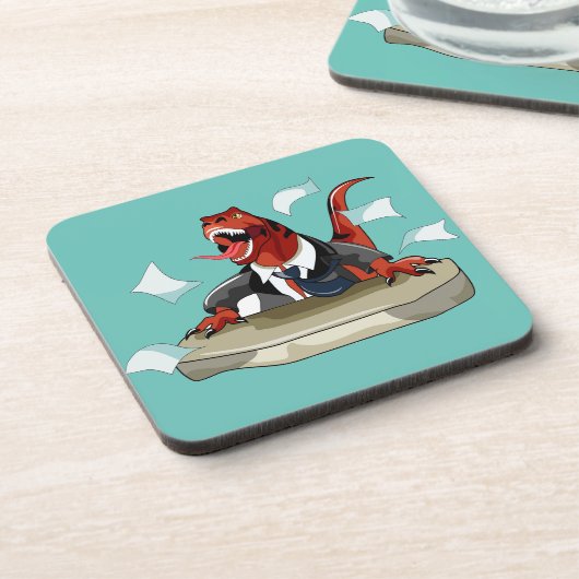 Tyrannosaurus Rex Boss sitzt an einem Schreibtisch Getränkeuntersetzer (Linke Seite)