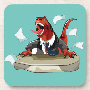Tyrannosaurus Rex Boss sitzt an einem Schreibtisch Getränkeuntersetzer