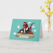 Tyrannosaurus Rex Boss sitzt an einem Schreibtisch Karte (Gelbe Blume)