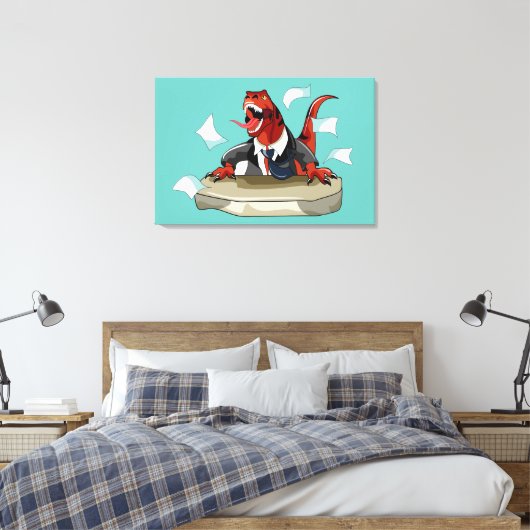 Tyrannosaurus Rex Boss sitzt an einem Schreibtisch Leinwanddruck (Insitu (Schlafzimmer))