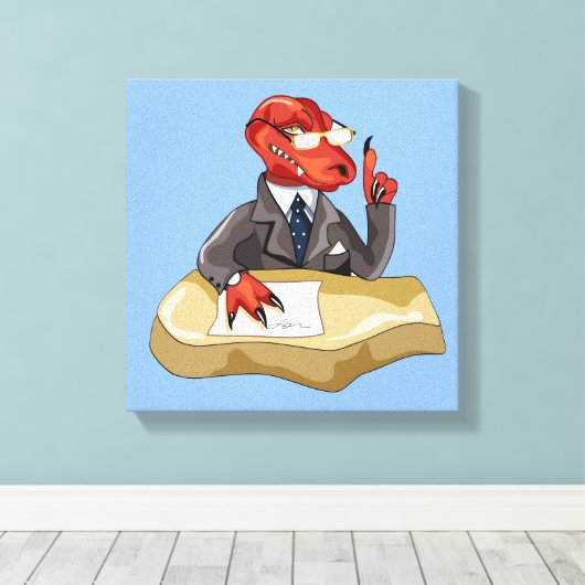 Tyrannosaurus Rex Boss sitzt an einem Schreibtisch Leinwanddruck (Insitu (Holzboden))