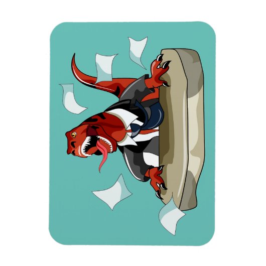 Tyrannosaurus Rex Boss sitzt an einem Schreibtisch Magnet (Vertikal)