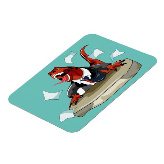 Tyrannosaurus Rex Boss sitzt an einem Schreibtisch Magnet (Linke Seite)