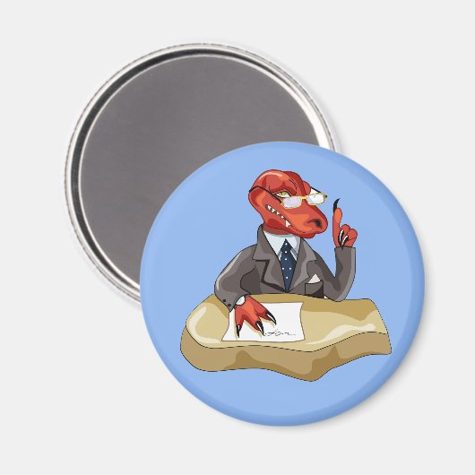 Tyrannosaurus Rex Boss sitzt an einem Schreibtisch Magnet (Vorderseite/Rückseite)