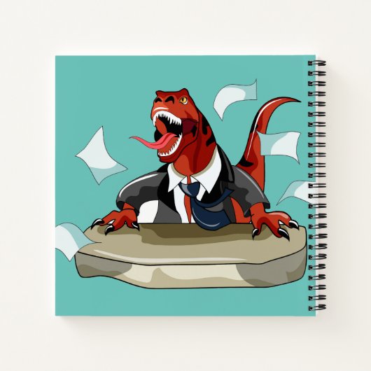 Tyrannosaurus Rex Boss sitzt an einem Schreibtisch Notizblock (Rückseite)