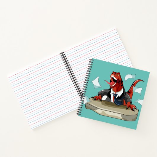 Tyrannosaurus Rex Boss sitzt an einem Schreibtisch Notizblock (Innenseite)