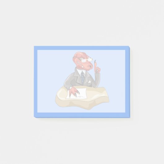 Tyrannosaurus Rex Boss sitzt an einem Schreibtisch Post-it Klebezettel (Vorderseite)