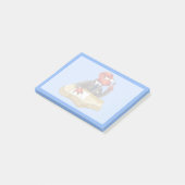 Tyrannosaurus Rex Boss sitzt an einem Schreibtisch Post-it Klebezettel (angewinkelt)