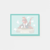 Tyrannosaurus Rex Boss sitzt an einem Schreibtisch Post-it Klebezettel (Vorderseite)