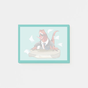 Tyrannosaurus Rex Boss sitzt an einem Schreibtisch Post-it Klebezettel