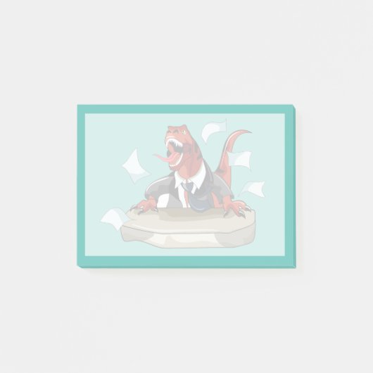 Tyrannosaurus Rex Boss sitzt an einem Schreibtisch Post-it Klebezettel (Vorderseite)