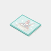 Tyrannosaurus Rex Boss sitzt an einem Schreibtisch Post-it Klebezettel (angewinkelt)