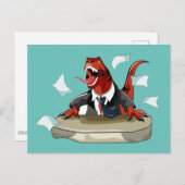 Tyrannosaurus Rex Boss sitzt an einem Schreibtisch Postkarte (Vorne/Hinten)