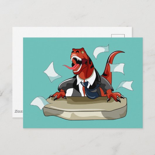 Tyrannosaurus Rex Boss sitzt an einem Schreibtisch Postkarte (Vorne/Hinten)