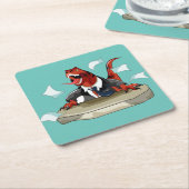 Tyrannosaurus Rex Boss sitzt an einem Schreibtisch Rechteckiger Pappuntersetzer (angewinkelt)