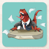 Tyrannosaurus Rex Boss sitzt an einem Schreibtisch Rechteckiger Pappuntersetzer (Vorderseite)